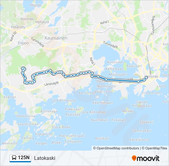 125n Reitti: Aikataulut, pysäkit ja kartat – Latokaski (päivitetty)