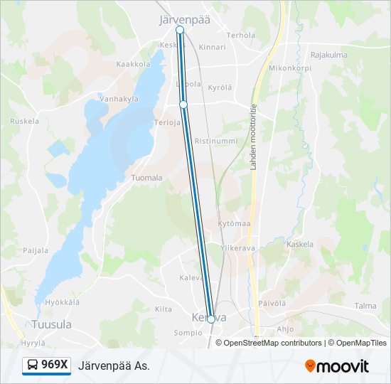 969x Reitti: Aikataulut, pysäkit ja kartat – Järvenpää As. (päivitetty)