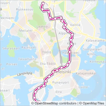 Raitiovaunu 9 reitti kartta