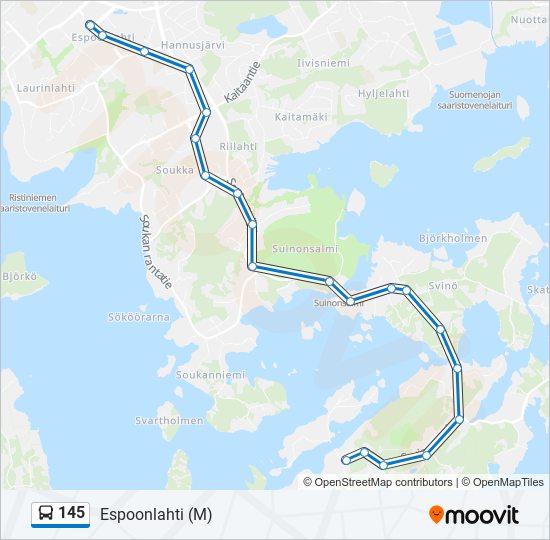 145 Reitti: Aikataulut, pysäkit ja kartat – Espoonlahti (M) (päivitetty)