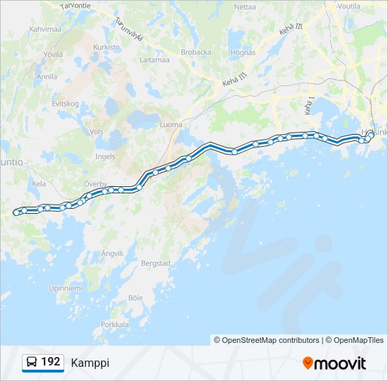 192 bussi -linjakartta