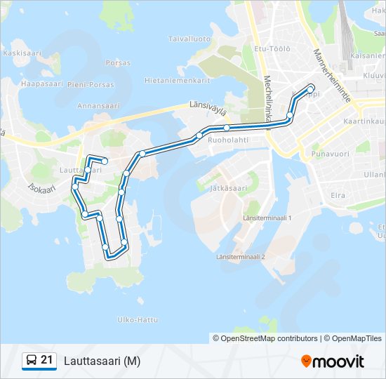 21 Route: Schedules, Stops & Maps - Lauttasaari (M) (Updated)