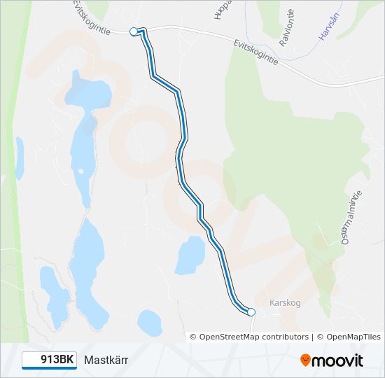 913bk Reitti: Aikataulut, pysäkit ja kartat – Mastkärr (päivitetty)
