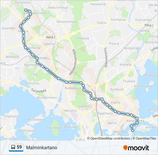 59 Reitti: Aikataulut, pysäkit ja kartat – Malminkartano (päivitetty)