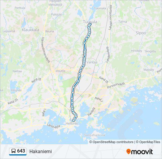 643 Reitti: Aikataulut, pysäkit ja kartat – Hakaniemi (päivitetty)