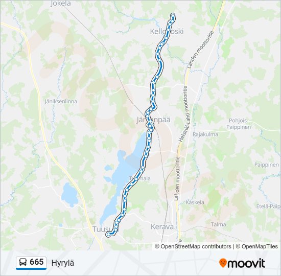 665 bussi -linjakartta