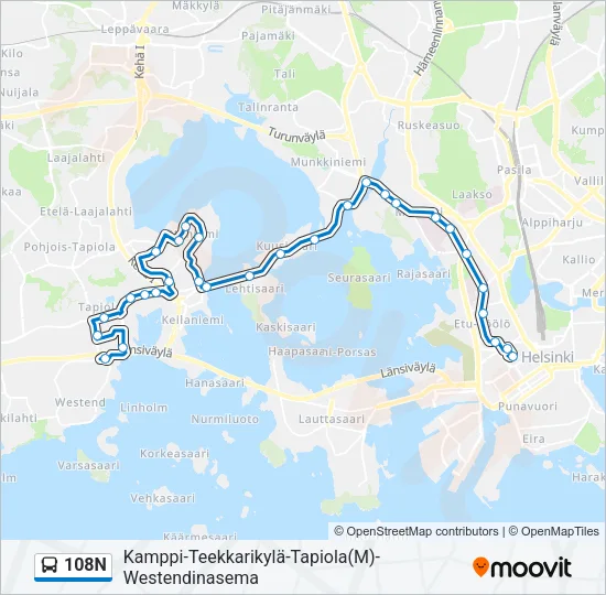 108N Bus Line Map