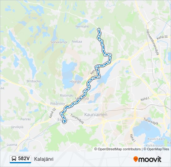 582V bussi -linjakartta