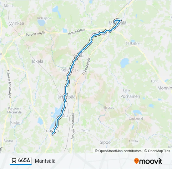 665A bussi -linjakartta