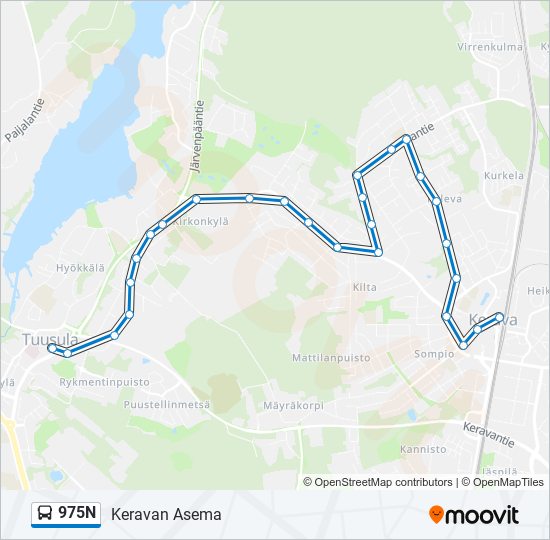 975n Reitti: Aikataulut, pysäkit ja kartat – Keravan Asema (päivitetty)