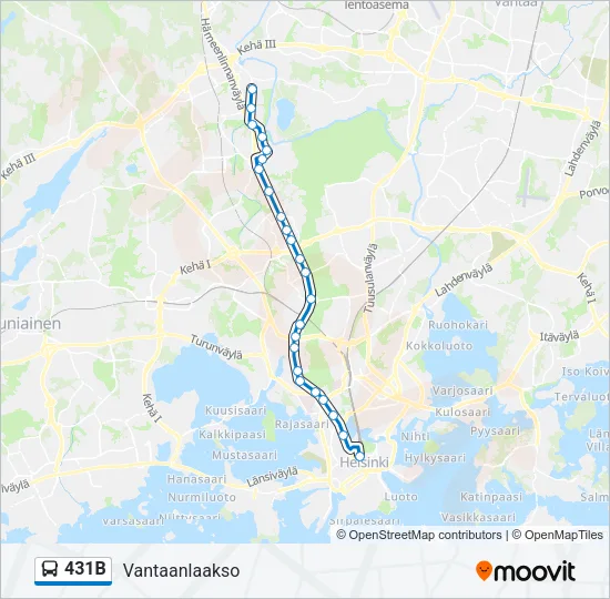 431B bussi -linjakartta