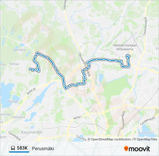 583K bussi -linjakartta