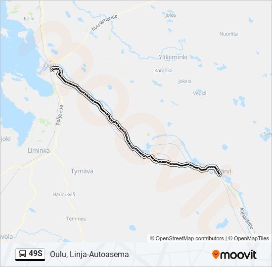 49s Reitti: Aikataulut, pysäkit ja kartat – Oulu, Linja-Autoasema  (päivitetty)