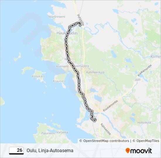 26 Reitti: Aikataulut, pysäkit ja kartat – Oulu, Linja-Autoasema  (päivitetty)