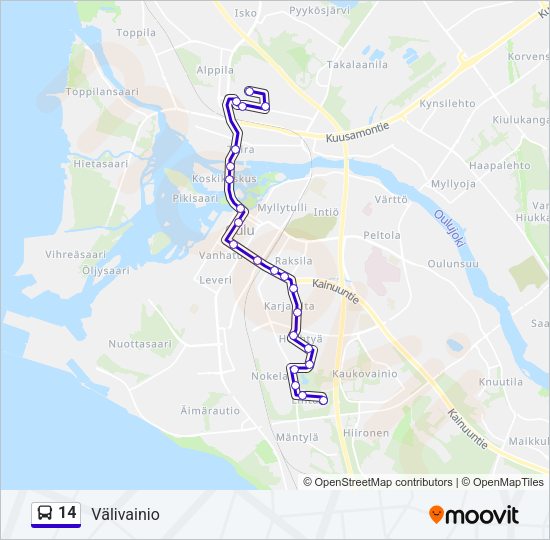 14 bussi -linjakartta