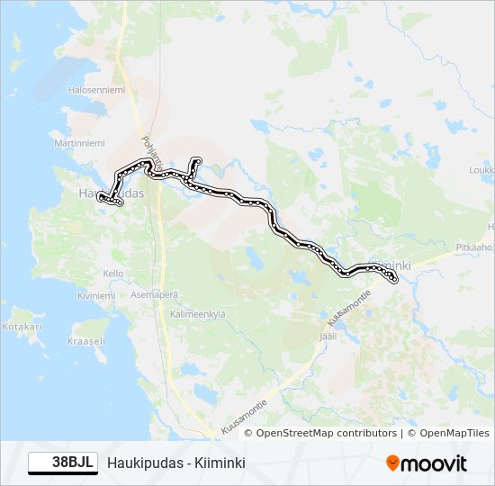 38bjl Reitti: Aikataulut, pysäkit ja kartat – Kiiminki (päivitetty)