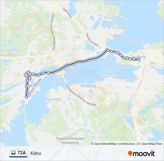 72A bussi -linjakartta