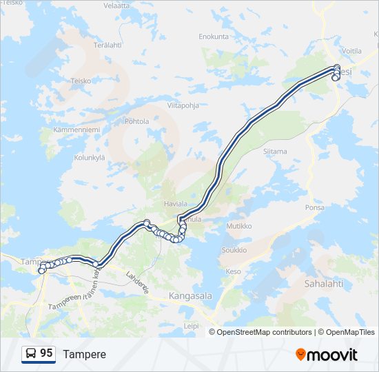 95 bussi -linjakartta