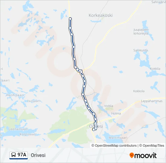97A bussi -linjakartta