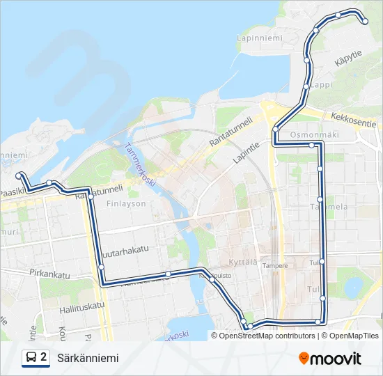 2 bussi -linjakartta