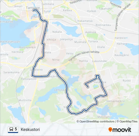 5 bussi -linjakartta