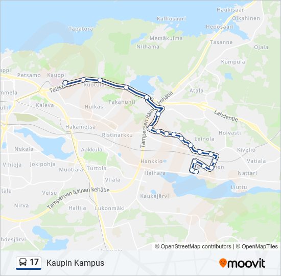 17 Reitti: Aikataulut, pysäkit ja kartat – Kaupin Kampus (päivitetty)