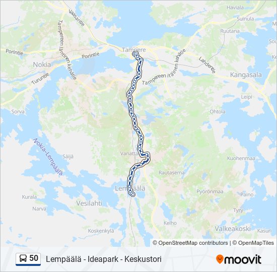 50 Reitti: Aikataulut, pysäkit ja kartat – Lempäälä (päivitetty)