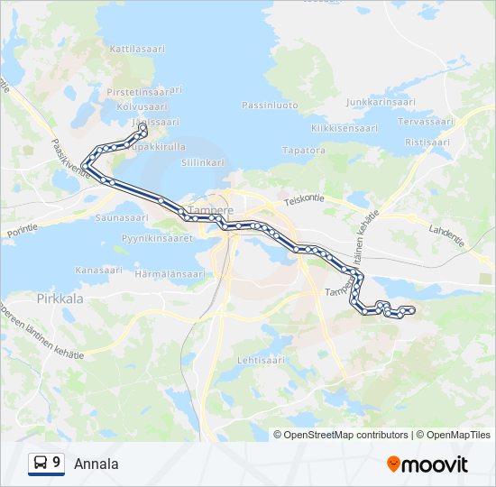 9 Reitti: Aikataulut, pysäkit ja kartat – Annala (päivitetty)