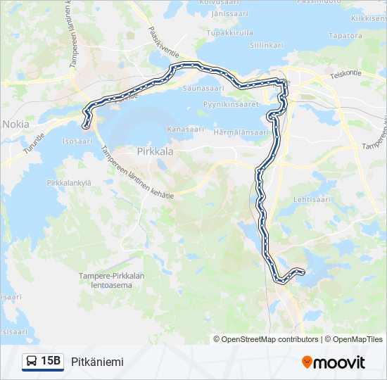 15B bussi -linjakartta