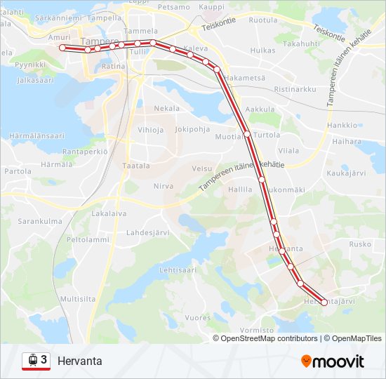 3 Reitti: Aikataulut, pysäkit ja kartat – Hervanta (päivitetty)