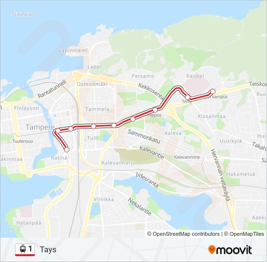 1 Reitti: Aikataulut, pysäkit ja kartat – Tays (päivitetty)