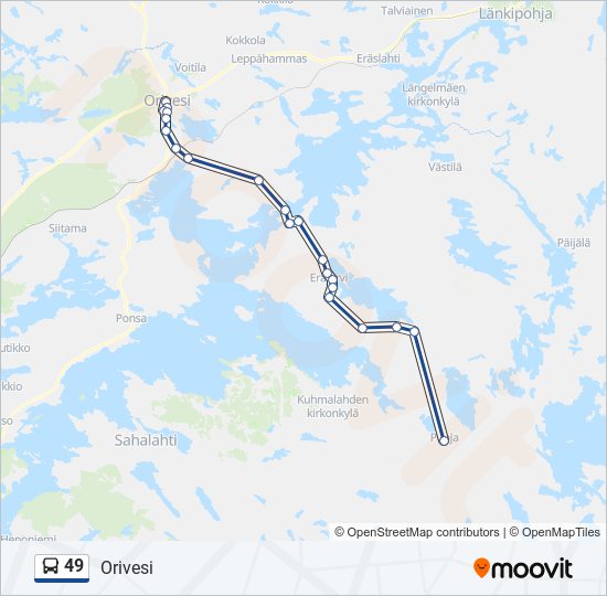 49 Reitti: Aikataulut, pysäkit ja kartat – Orivesi (päivitetty)