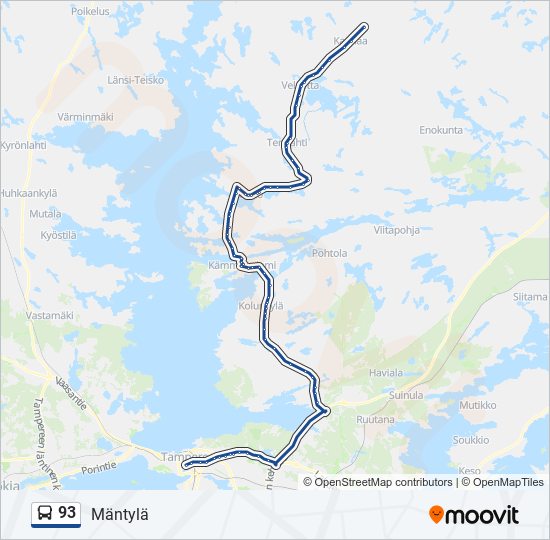 93 bussi -linjakartta
