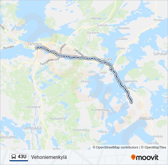 43U bussi -linjakartta