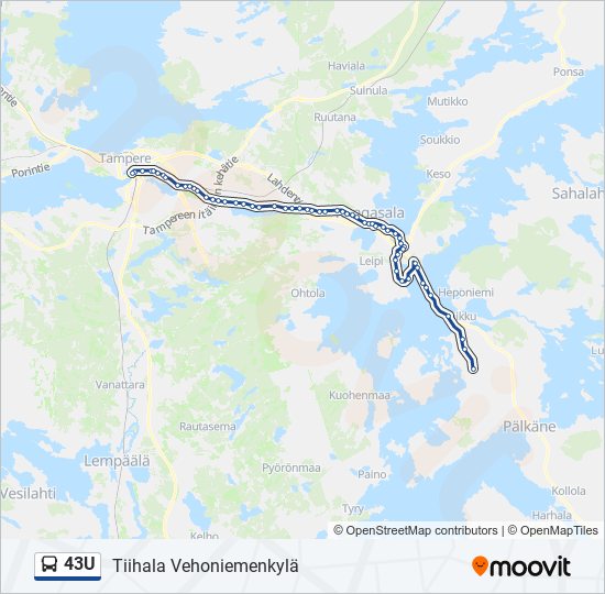 43U bussi -linjakartta