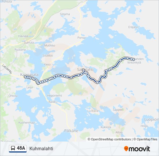 48A bussi -linjakartta