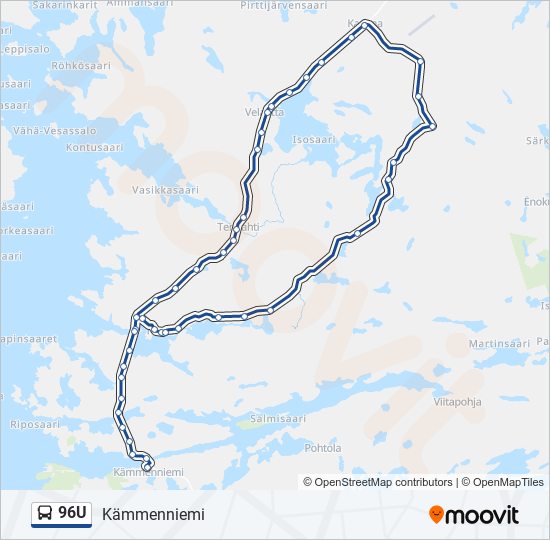 96U bussi -linjakartta