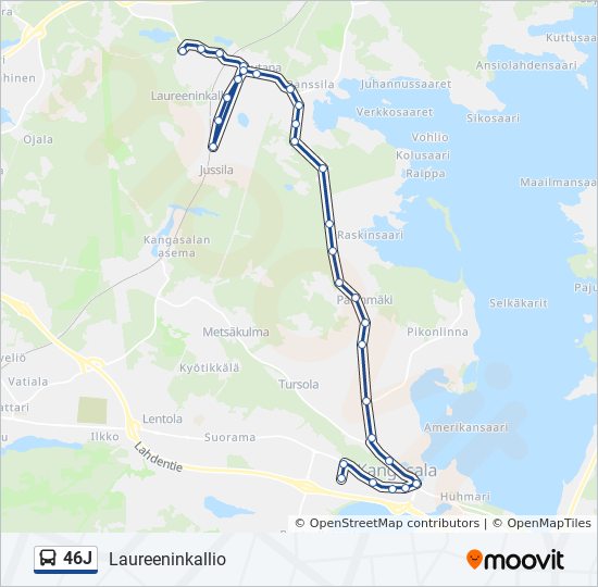 46J bussi -linjakartta