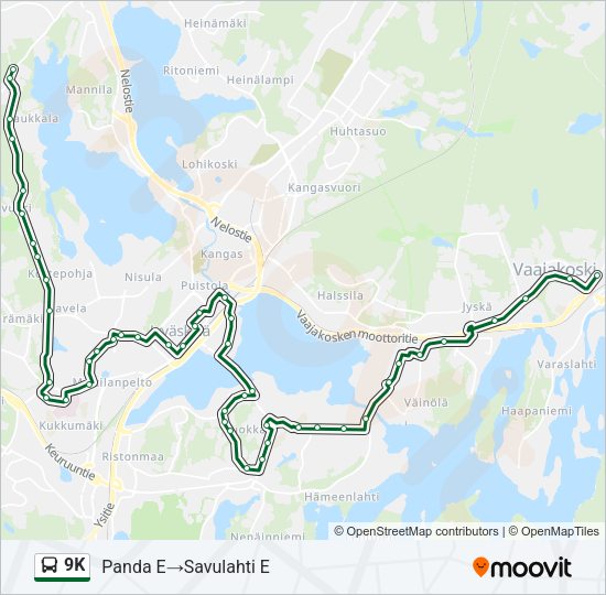 9K bussi -linjakartta