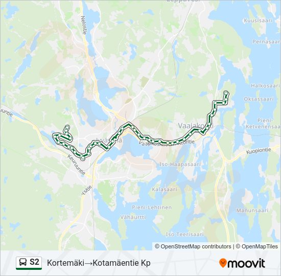 S2 bussi -linjakartta