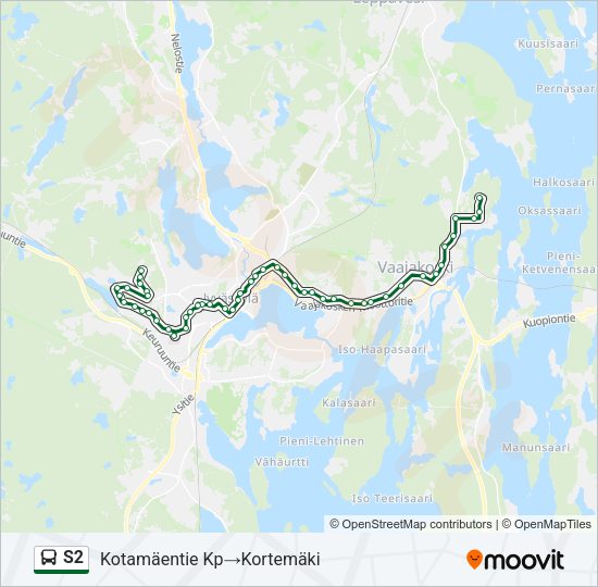 S2 bussi -linjakartta