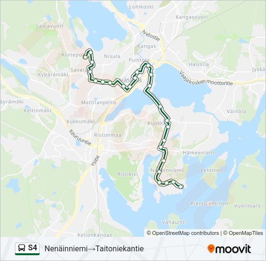 S4 bussi -linjakartta