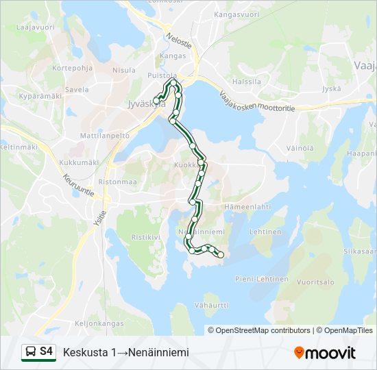 S4 bussi -linjakartta