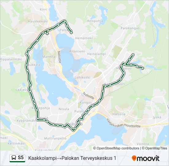 S5 bussi -linjakartta