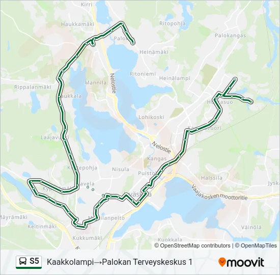 S5 bussi -linjakartta