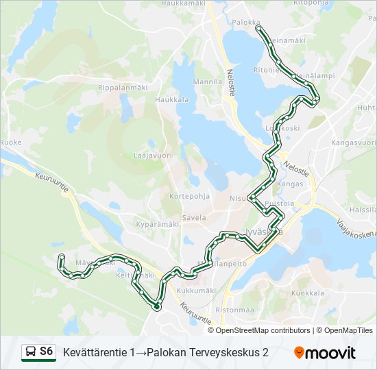 S6 bussi -linjakartta