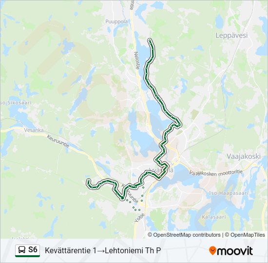 S6 bussi -linjakartta