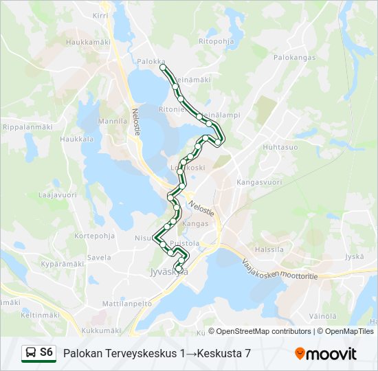 S6 bussi -linjakartta