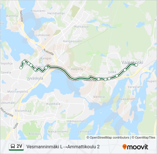 2V bussi -linjakartta