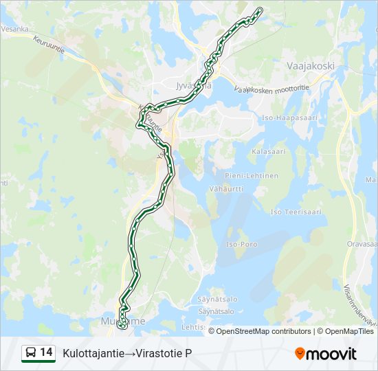 14 bussi -linjakartta